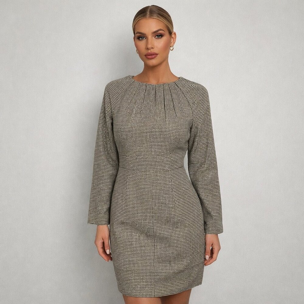 NWT Johnnie-O Classic Houndstooth Mulberry Silk Shift Dress